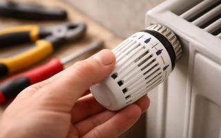 main-thermostat-radiateur-arriere-plan-flou