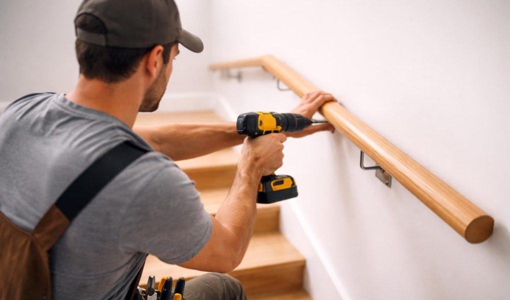 bricoleur-fixant-main-courante-escalier