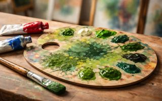 palette-peinture-nuances-vert-pinceau