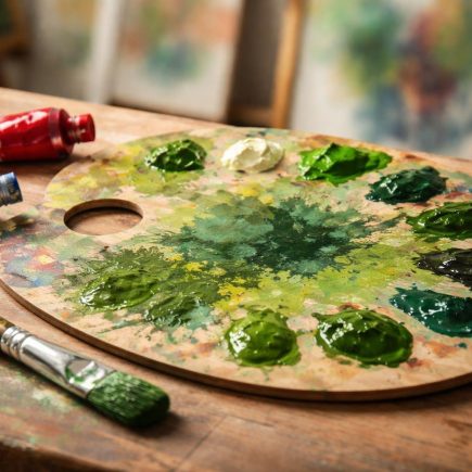 palette-peinture-nuances-vert-pinceau