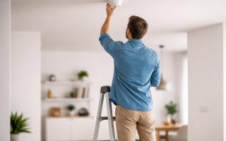 homme-echelle-detecteur-fumee-plafond