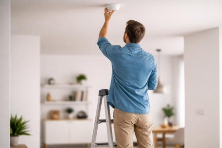 homme-echelle-detecteur-fumee-plafond