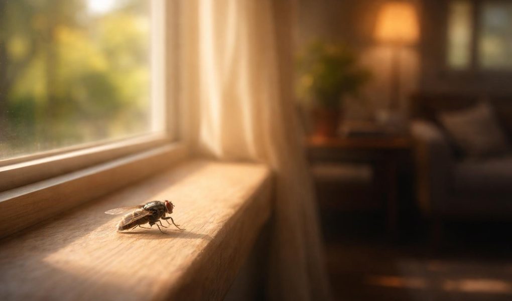 mouche-fenetre-ensoleillee-arriere-plan-flou