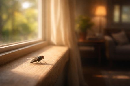 mouche-fenetre-ensoleillee-arriere-plan-flou