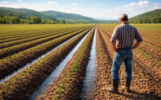 agriculteur-terrain-rigoles-collines-ciel