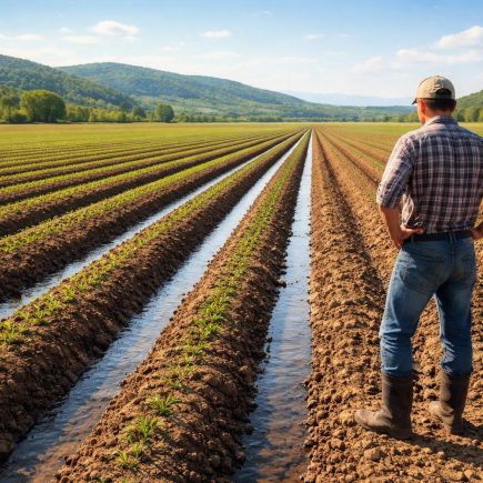 agriculteur-terrain-rigoles-collines-ciel