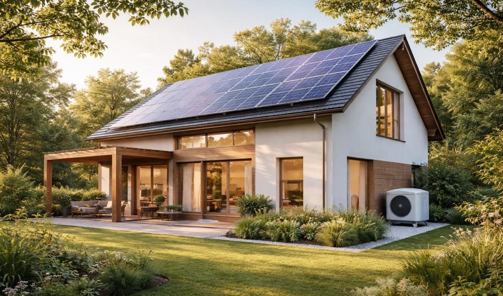 maison-moderne-panneaux-solaires-jardin