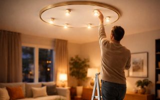 plafonnier-moderne-personne-echelle-lumiere
