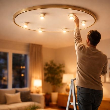 plafonnier-moderne-personne-echelle-lumiere
